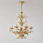 Chandelier Ornate Metal Frame Porcelain Roses Crystal Classic Luxury