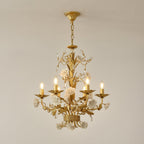 Chandelier Ornate Metal Frame Porcelain Roses Crystal Classic Luxury