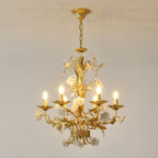 Chandelier Ornate Metal Frame Porcelain Roses Crystal Classic Luxury