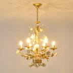 Chandelier Ornate Metal Frame Porcelain Roses Crystal Classic Luxury