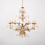 Chandelier Ornate Metal Frame Porcelain Roses Crystal Classic Luxury