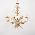 Chandelier Ornate Metal Frame Porcelain Roses Crystal Classic Luxury