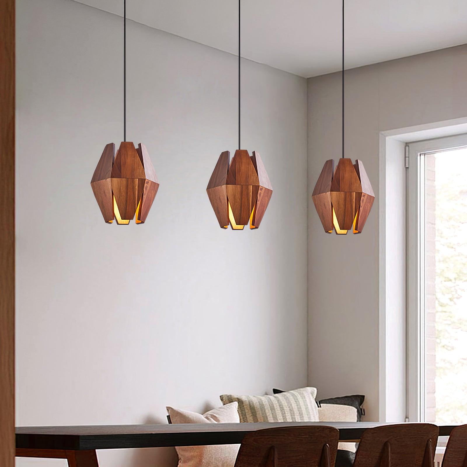 Pendant Lamp Geometric Wood Shade Warm Glow Nordic Minimalist Accent