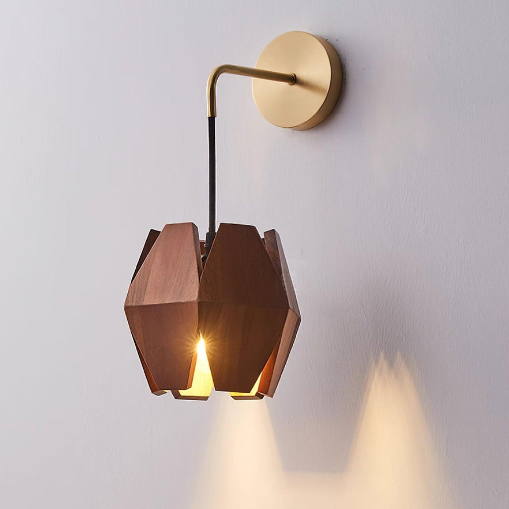 Wall Lamp Geometric Wood Shade Warm Glow Nordic Minimalist Accent