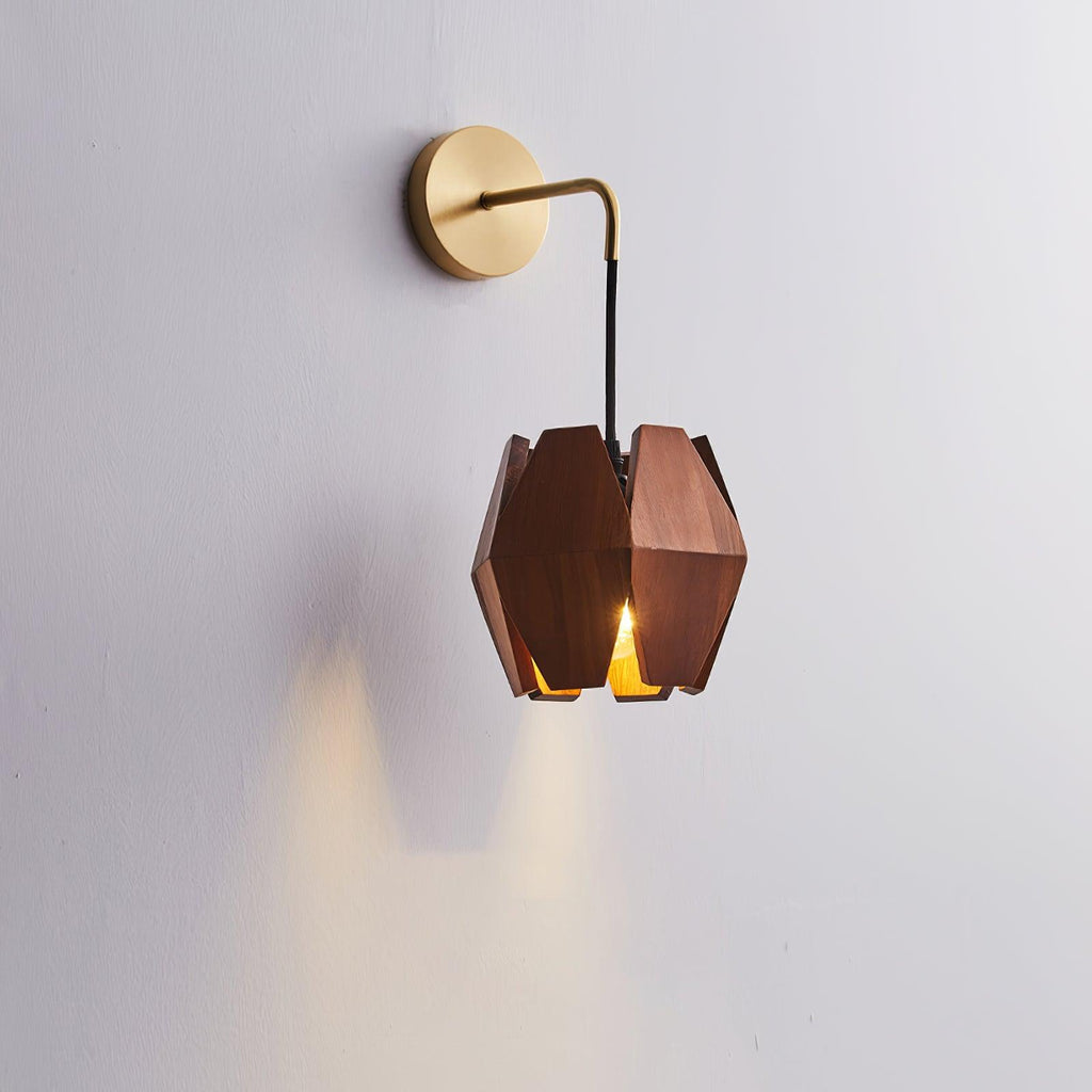 Wall Lamp Geometric Wood Shade Warm Glow Nordic Minimalist Accent