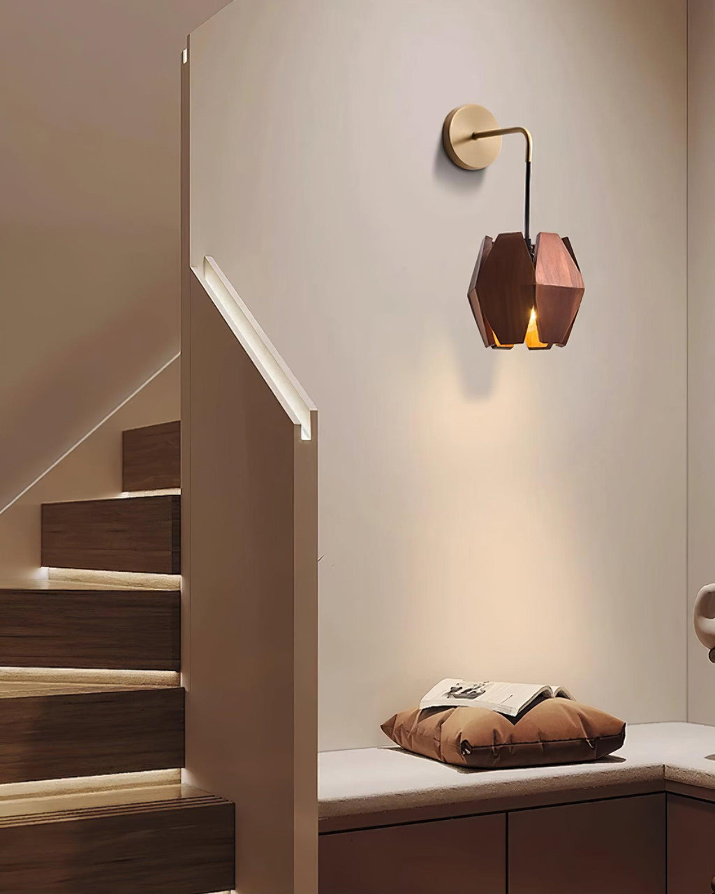 Wall Lamp Geometric Wood Shade Warm Glow Nordic Minimalist Accent