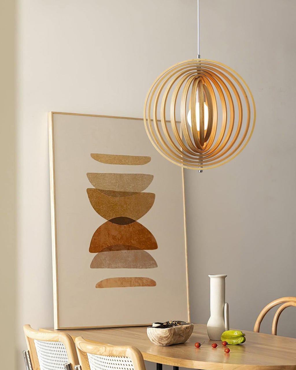 Pendant Lamp Wood Rings Sphere Organic Minimalist Ambient
