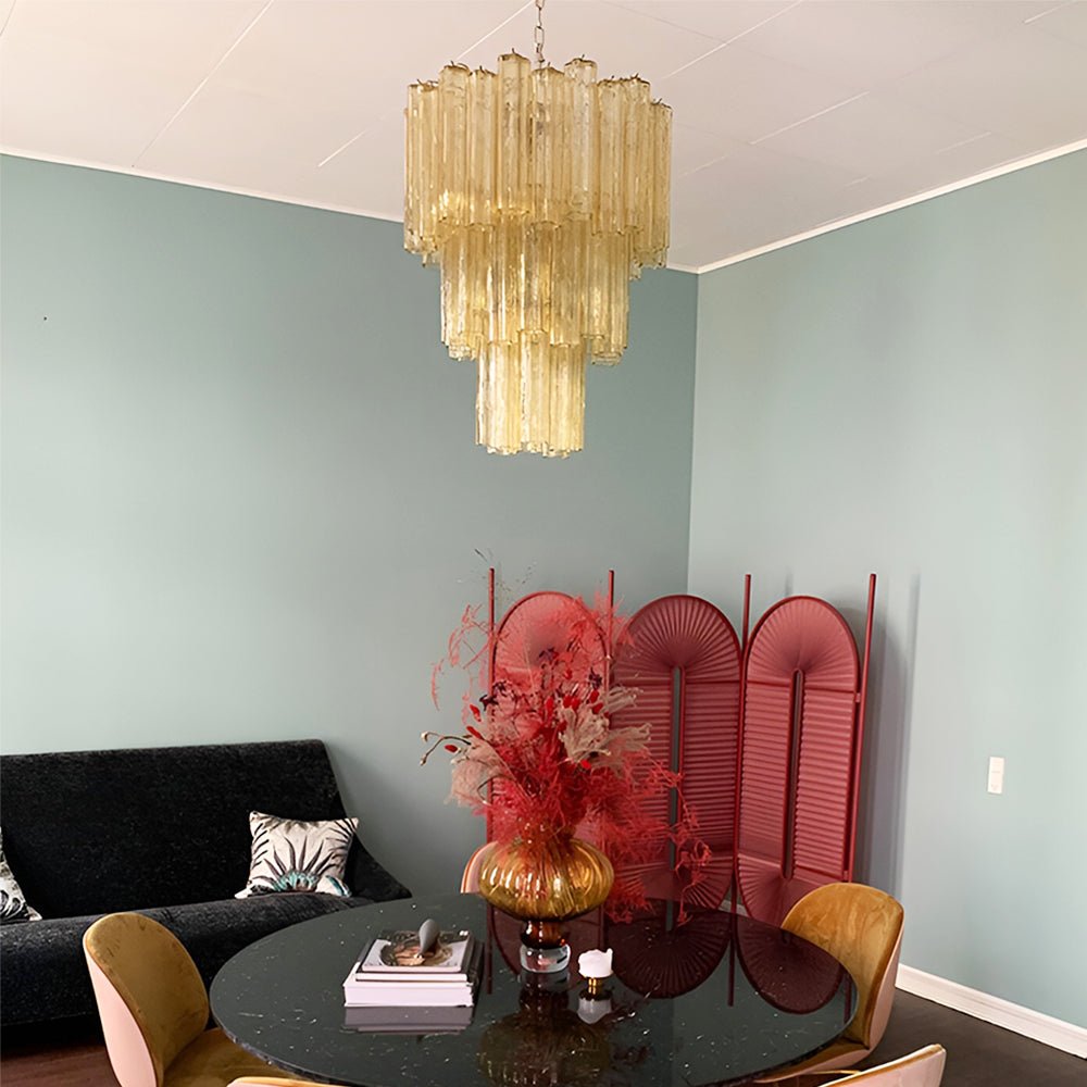 Aurora Chandelier Yellow Glass Tube Tiered Warm