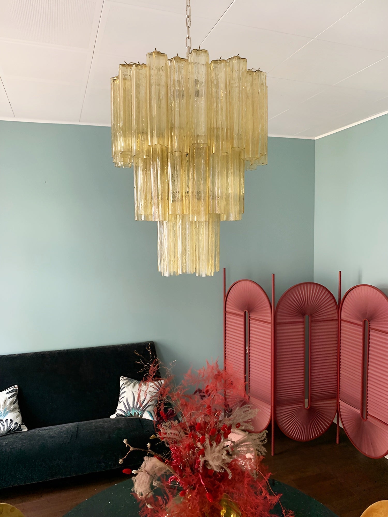 Aurora Chandelier Yellow Glass Tube Tiered Warm