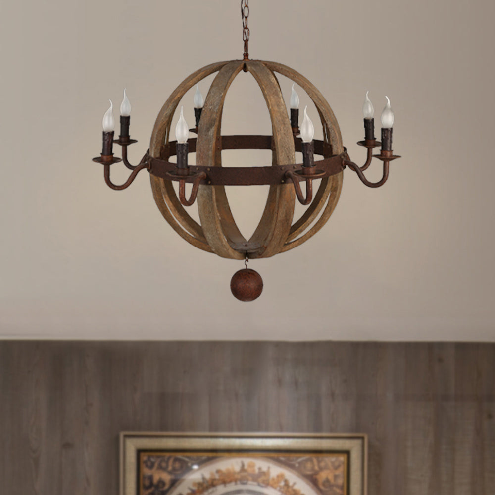 Silva Rustic Pendant Light Wood Metal Corridor Restaurant