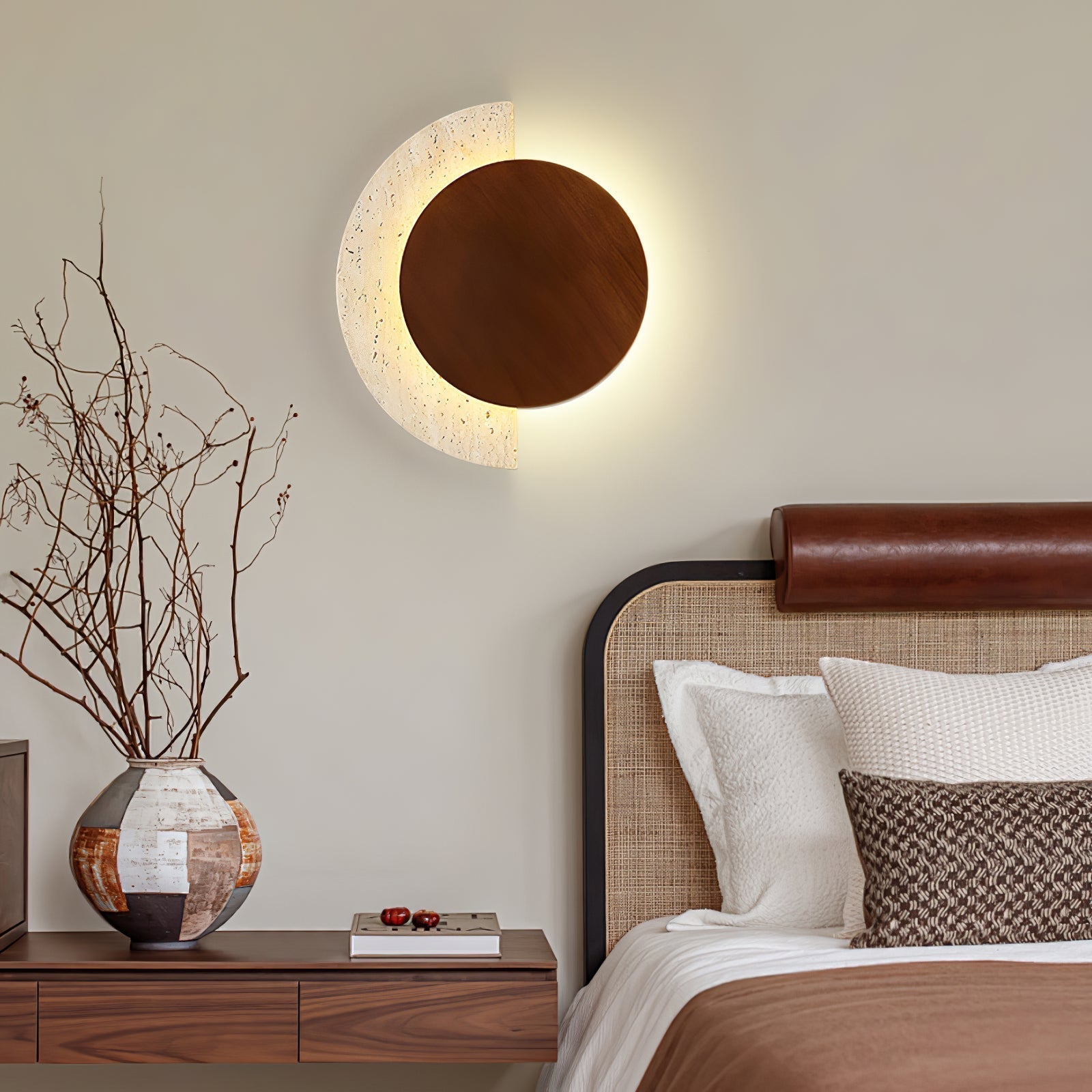 Coraeen Wall Light Demi-Lune in Travertine - Kingsley Beaumont