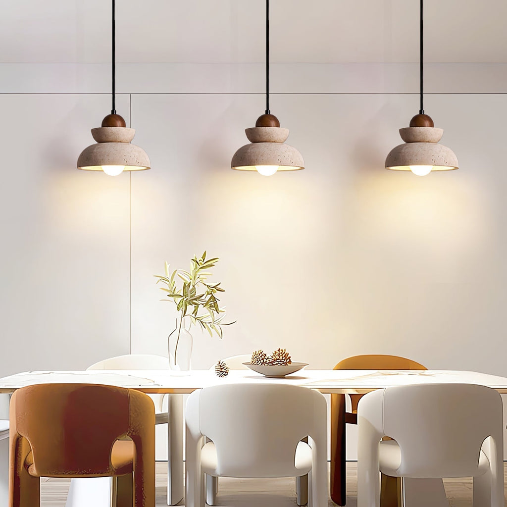 Zophaos Tiered-Bell Travertine Pendant Light