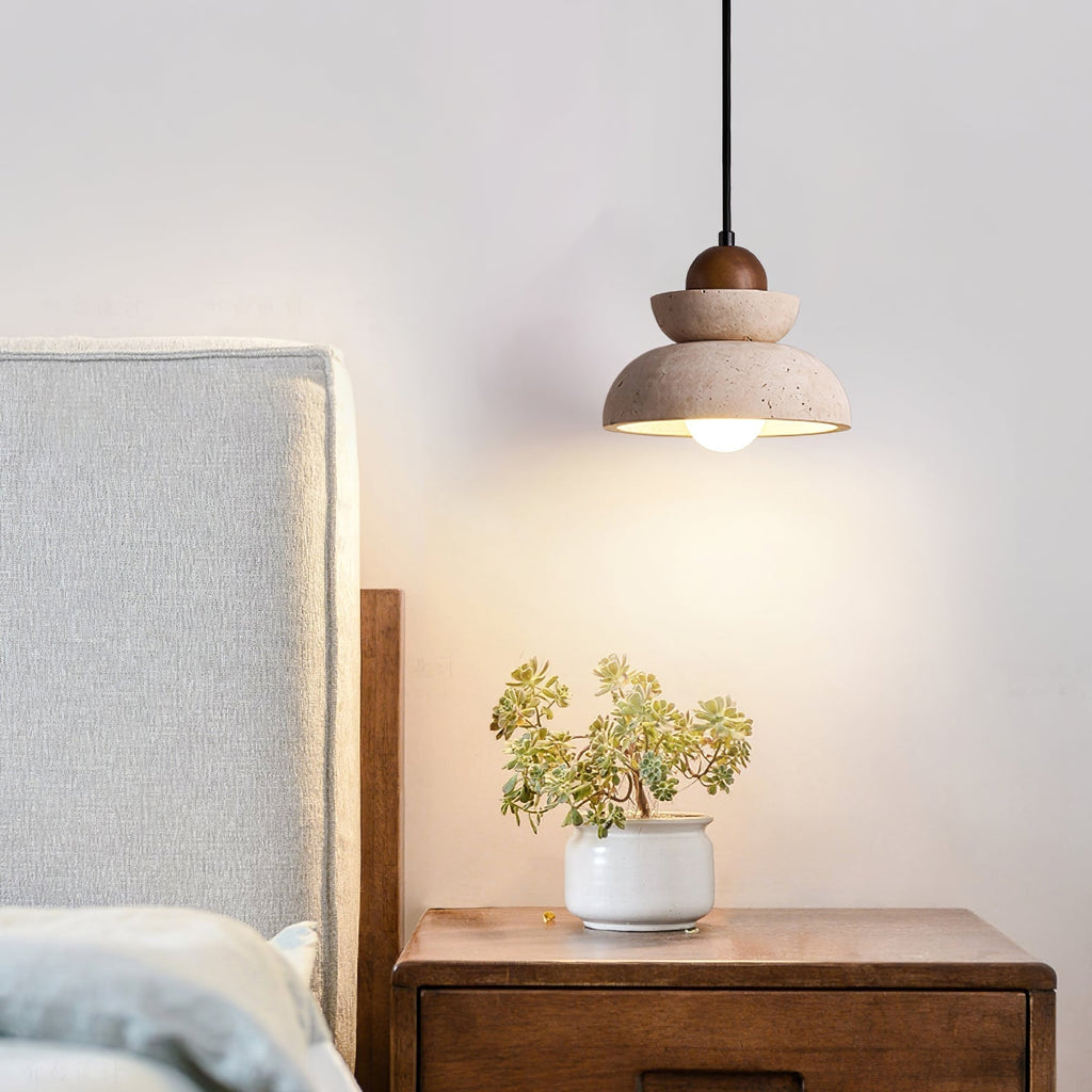 Zophaos Tiered-Bell Travertine Pendant Light