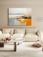 Abstract Coastal Landscape Oil Painting Bold Orange