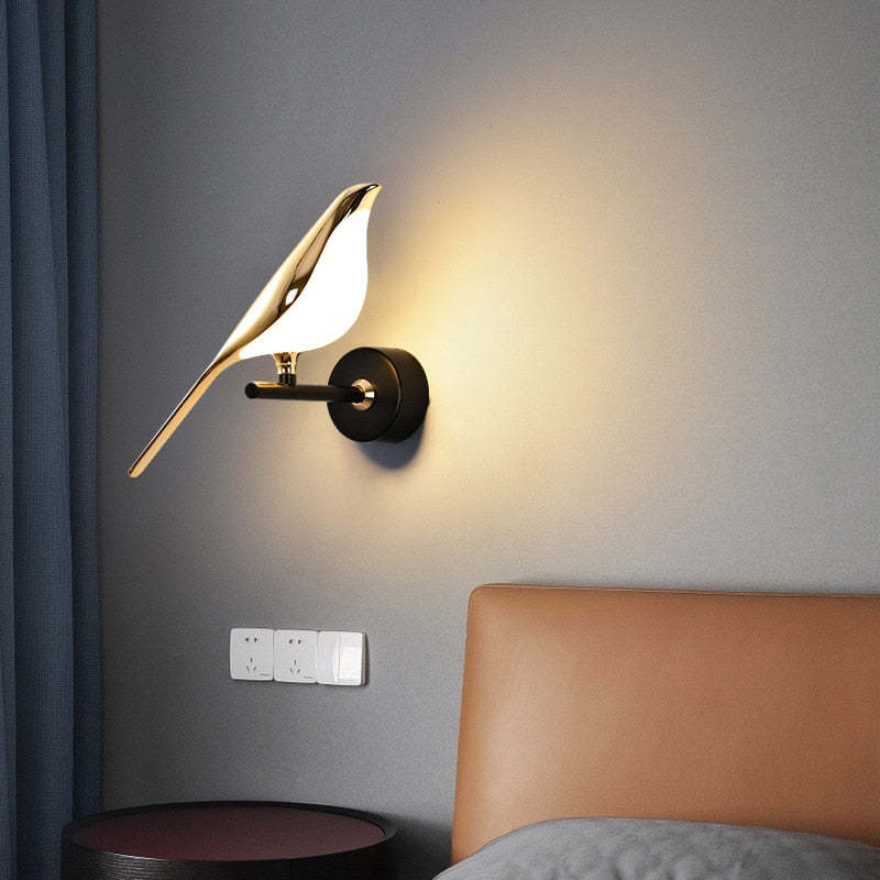 Arisha Minimalist Magpie Bird Metal Wall Lamp, Bedroom