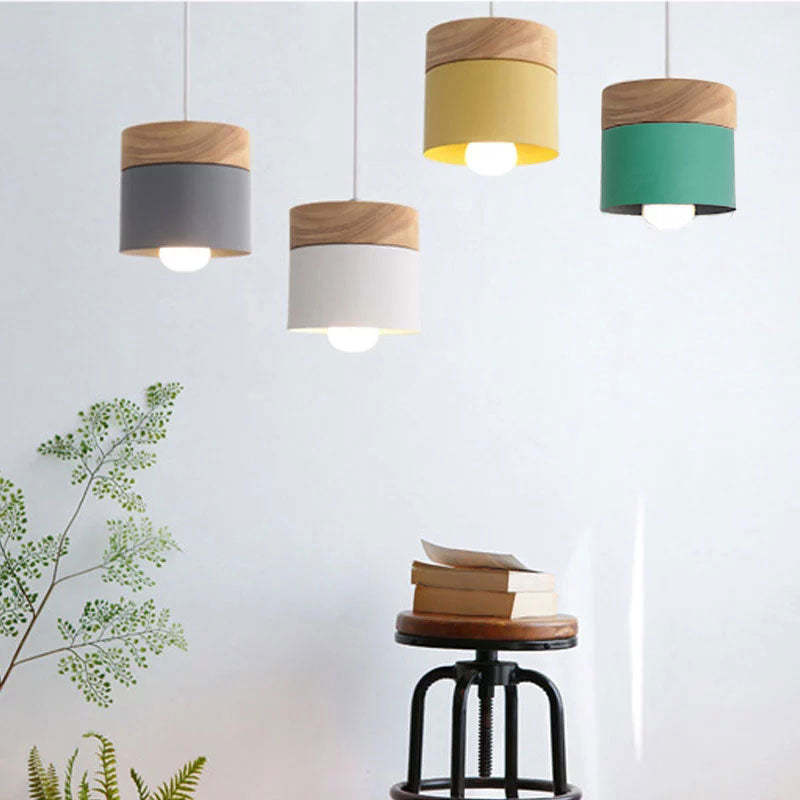 Valentina Modern Can Shape Metal/Wood Pendant Light