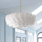 Arisha Wihte Art Deco Chandelier Light Fixture, Ceramic Leaf & Metal