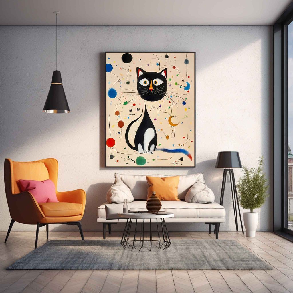 Surrealist Cat Painting Playful Black White