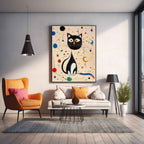 Surrealist Cat Painting Playful Black White