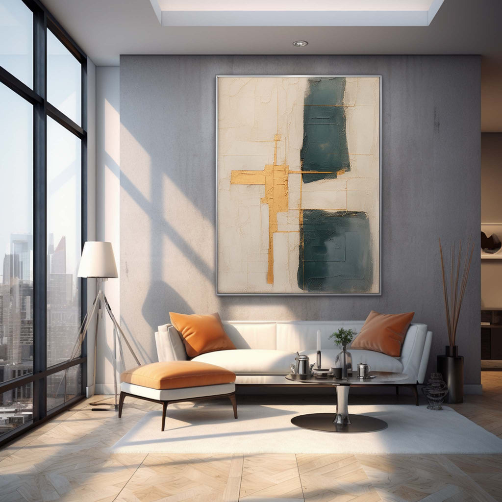 Wabi-Sabi Textured Painting Gold & Teal Modern