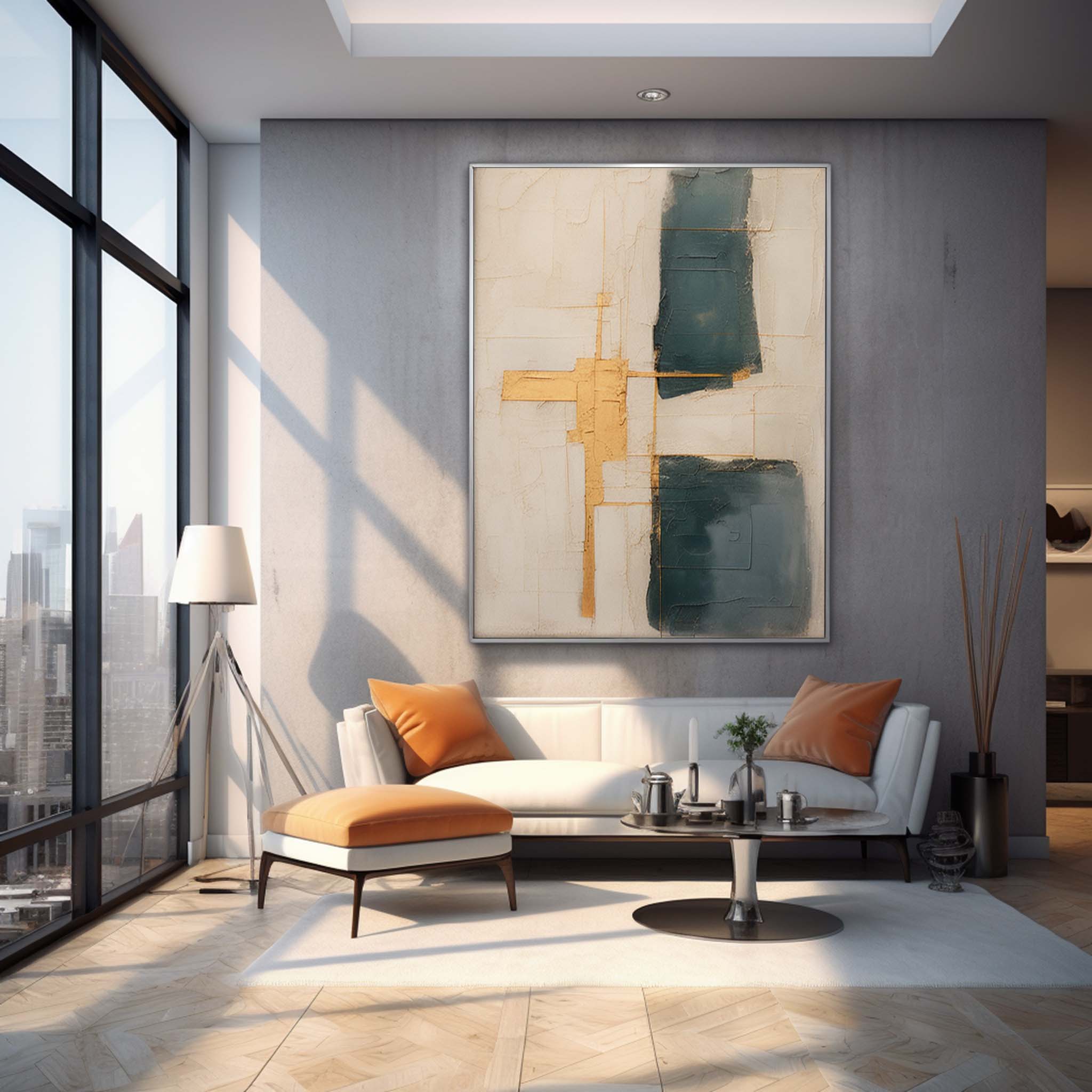 Wabi-Sabi Textured Painting Gold & Teal Modern