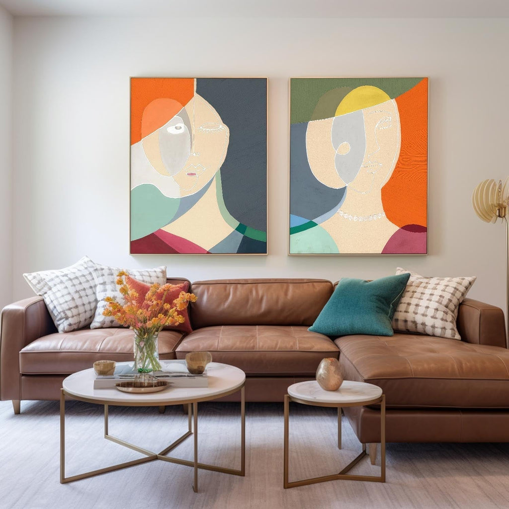Modern Cubist Diptych Elegant Wall Art Sophisticated