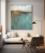 Wabi-Sabi Textured Abstract Painting Teal & Gold