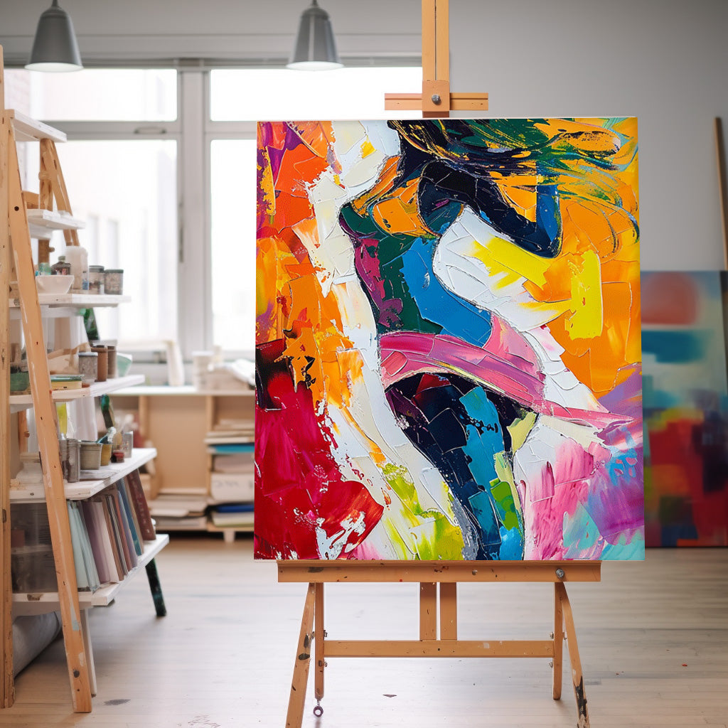Vibrant Impasto Abstract Figure Painting Bold