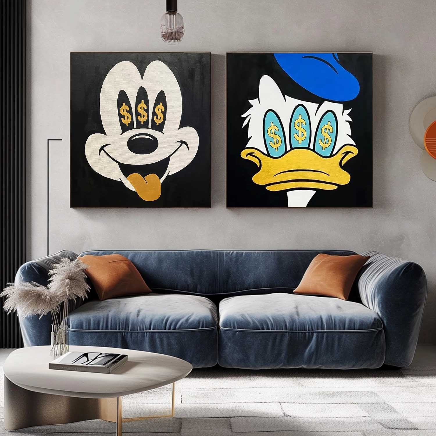 Money Obsessed Mickey Donald Diptych Painting