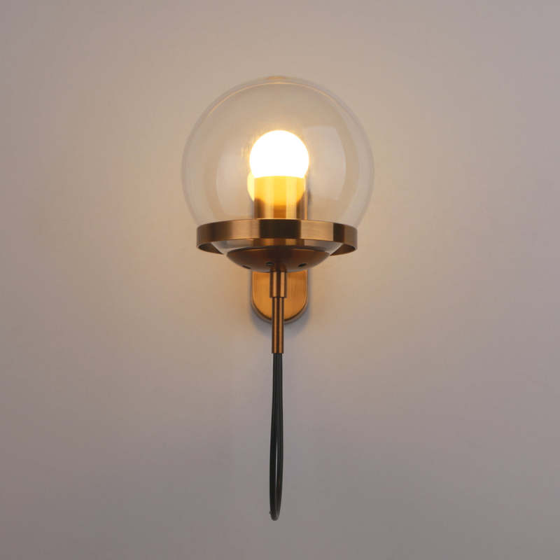Silva Rustic Retro Glass Globe Wall Lamp, Black/Bronze