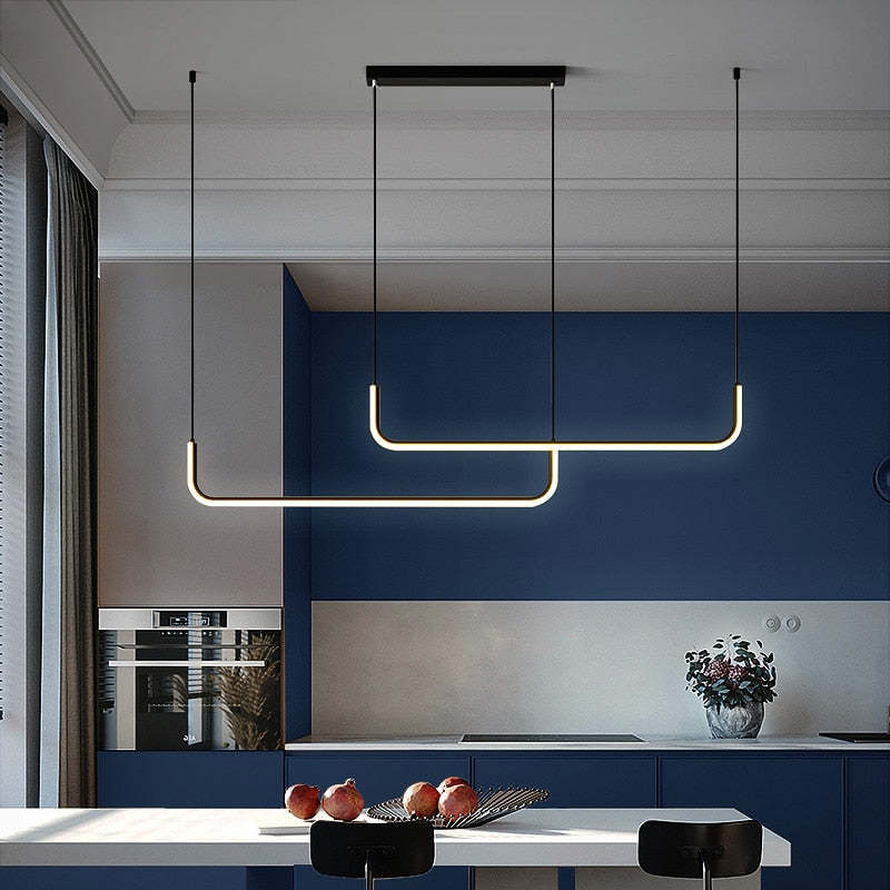 Clen Modern Linear Pendant Light Double Frame, Black/Gold