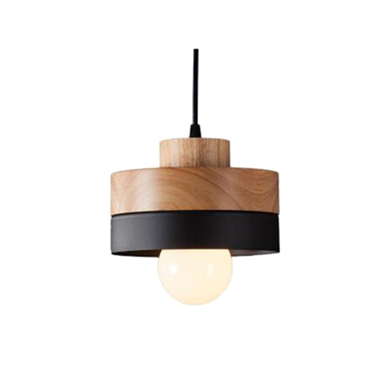 Aria Minimalist Black & White Wood Geometric Pendant Light
