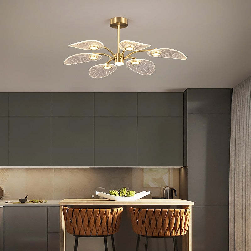 Arisha Art Deco Leaf Metal/ Chandelier, Gold