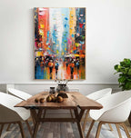 Impasto Cityscape Painting Vibrant Rainbow