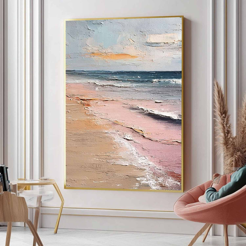 3D Pink Beach Oil Painting Coastal Landscape