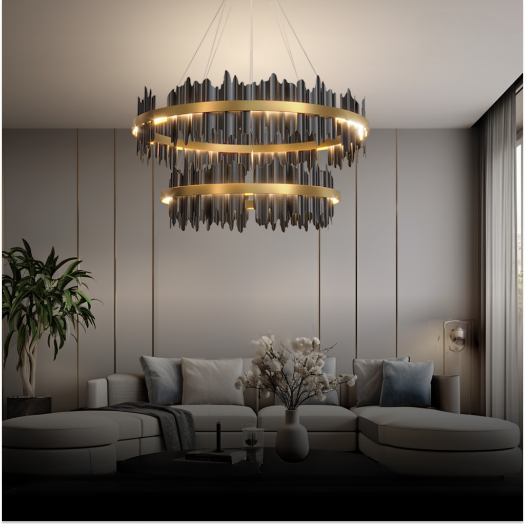 Kristy Industrial Chandelier Cylindrical Metal Black Gold Living Room