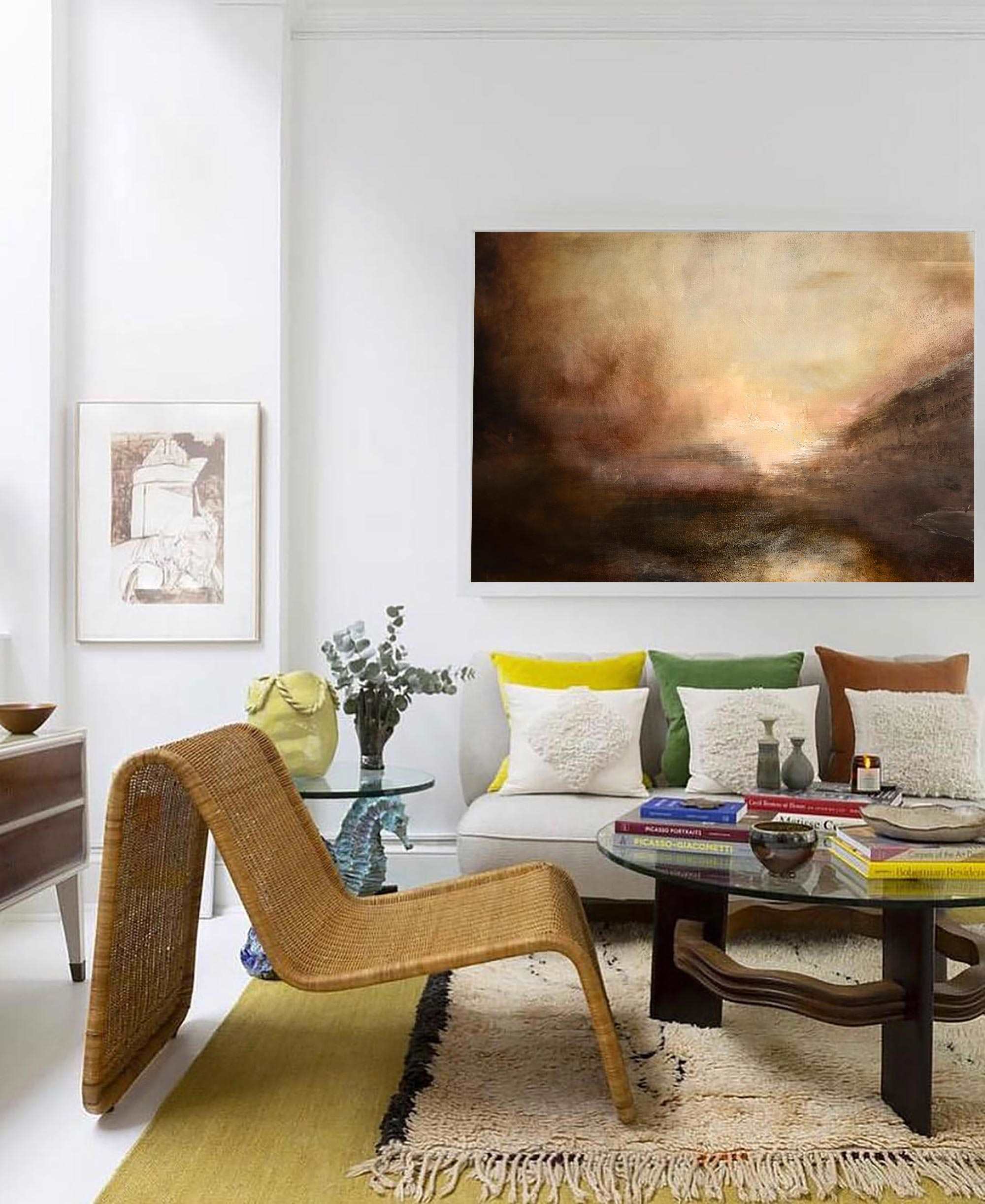 Serene Warm Tonal Seascape Abstract Oil Painting