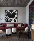 Keith Haring Style Black White Heart Hands Abstract Art