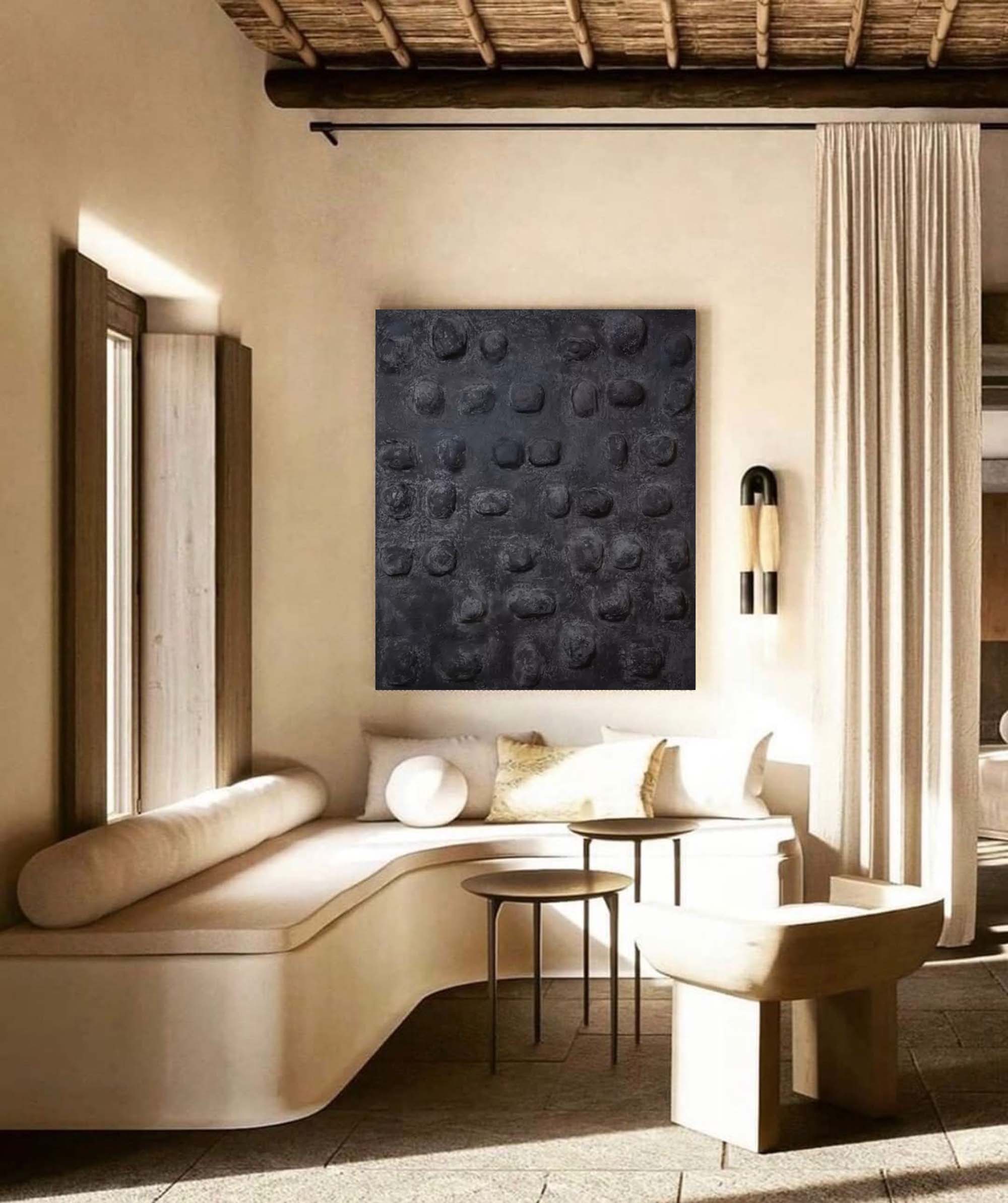 3D Textured Black Wall Art Abstract Tactile Dot