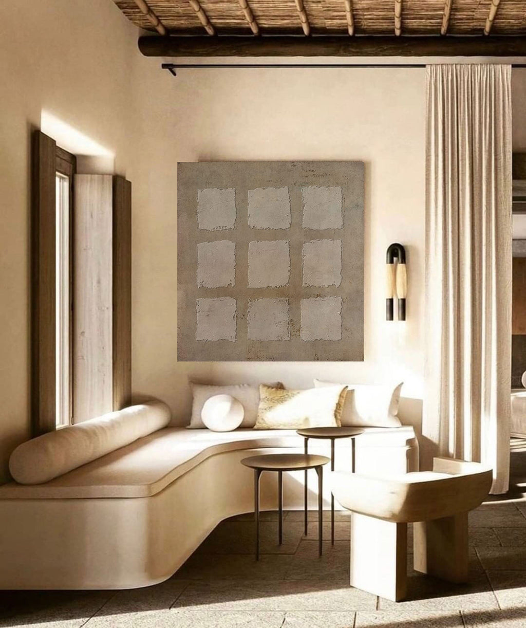 Wabi-Sabi Wall Art Minimalist Grid Texture Painting