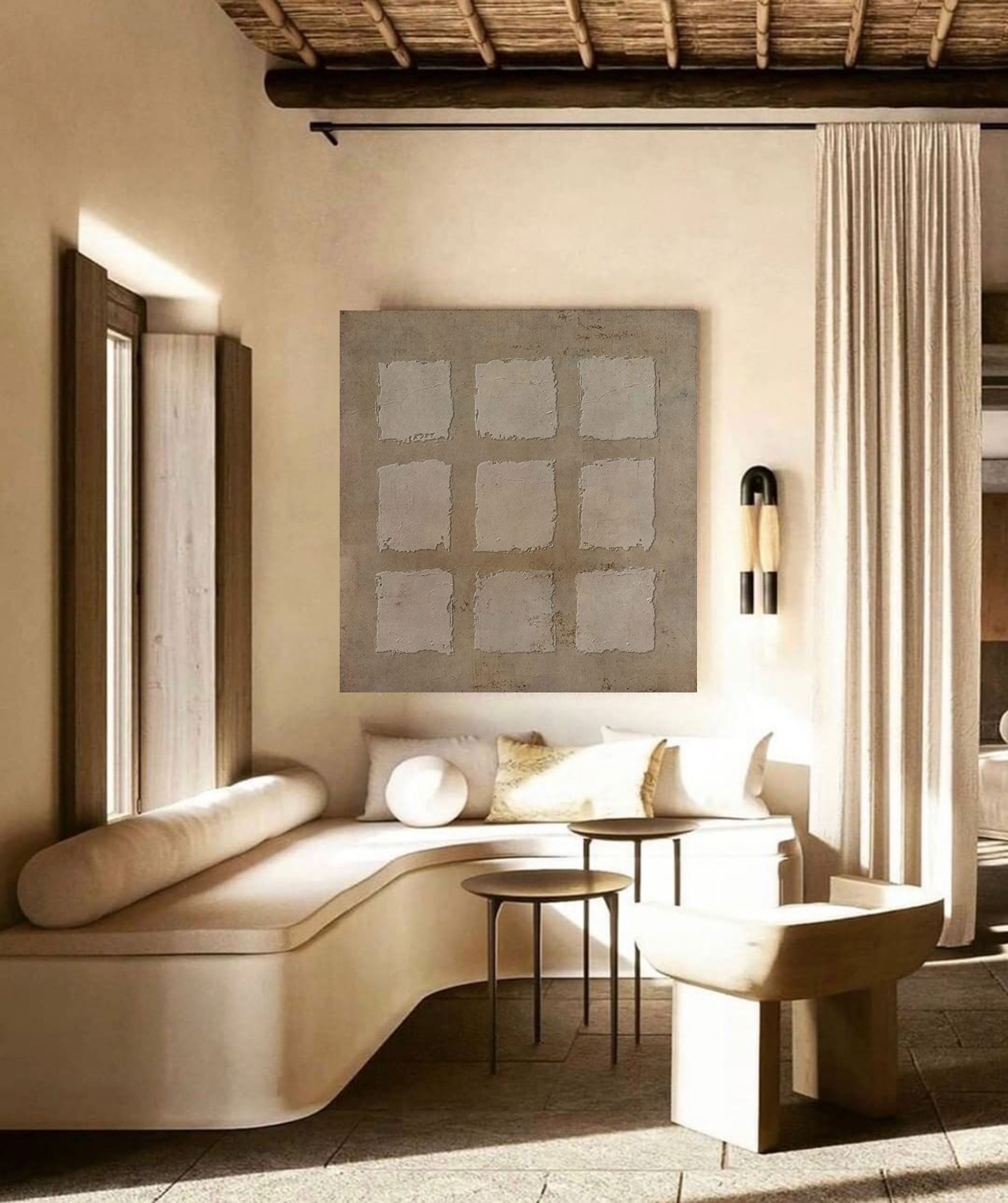 Wabi-Sabi Wall Art Minimalist Grid Texture Painting