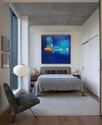 Expressionist City Lights Painting Deep Blue Wall Art