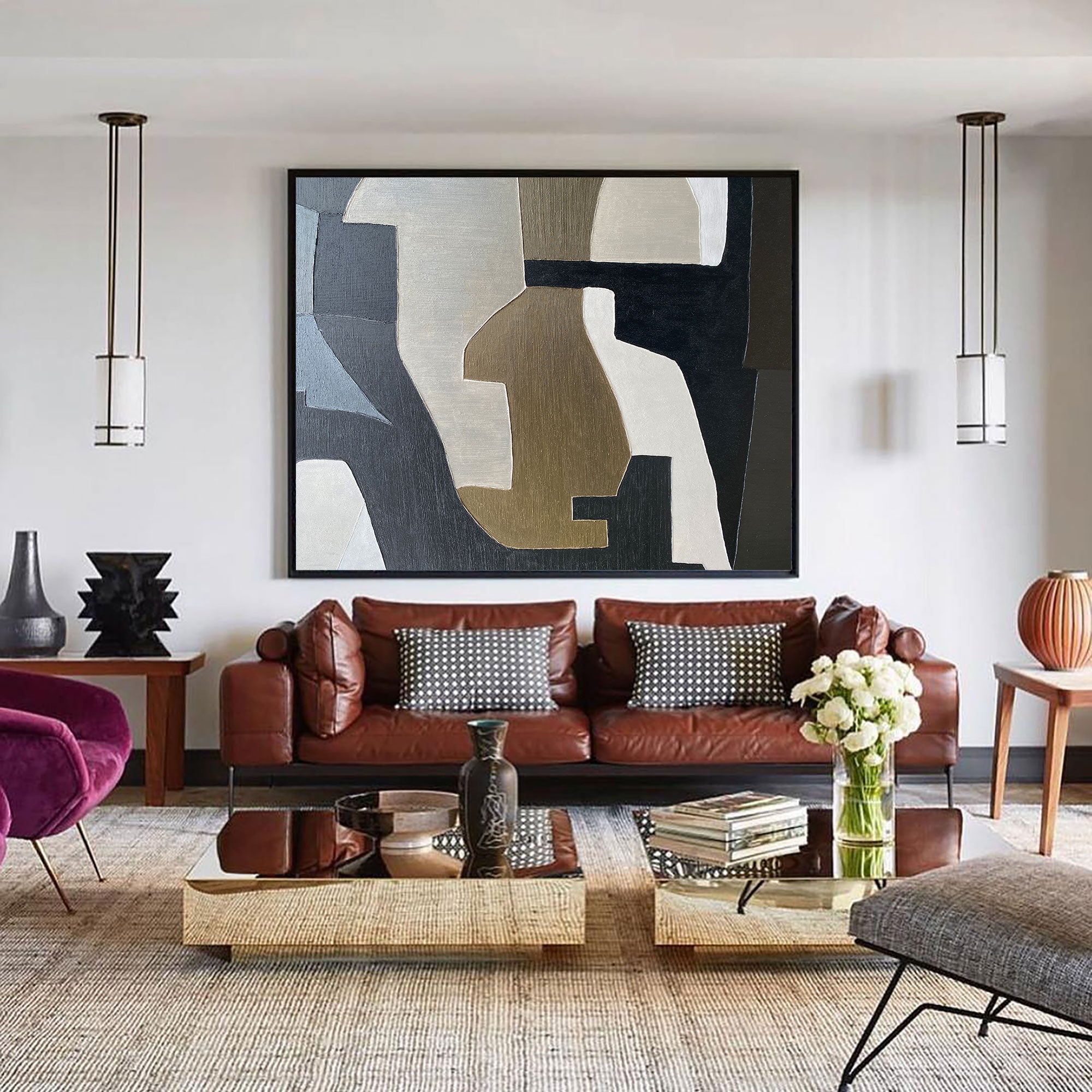 Neutral Geometric Abstract Wall Art Horizontal