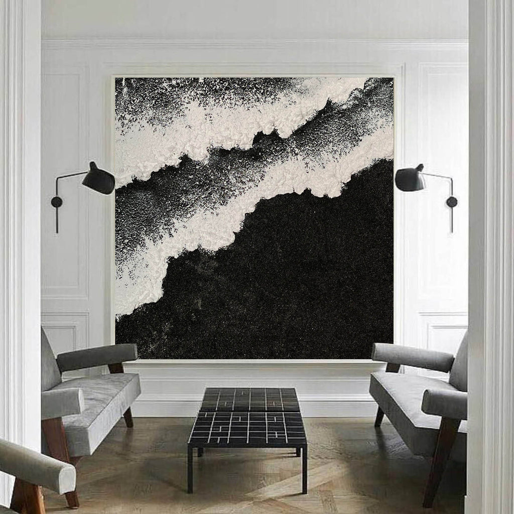 Plaster Art Black White Textured Painting