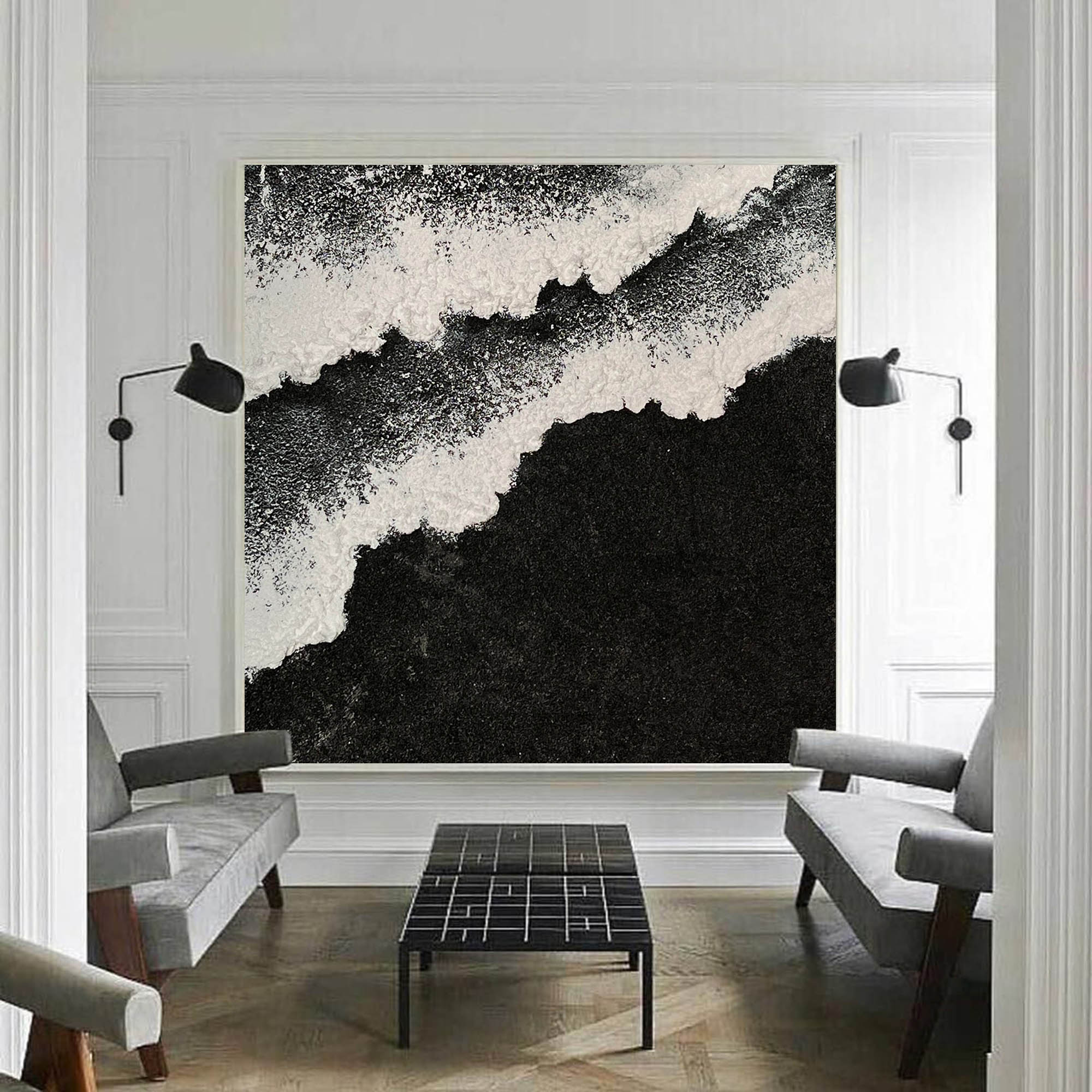 Plaster Art Black White Textured Painting