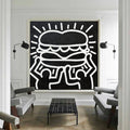 Keith Haring Playful Burger Character Painting Black