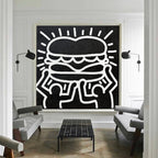 Keith Haring Playful Burger Character Painting Black