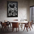 Keith Haring Style Black White Heart Figures Art