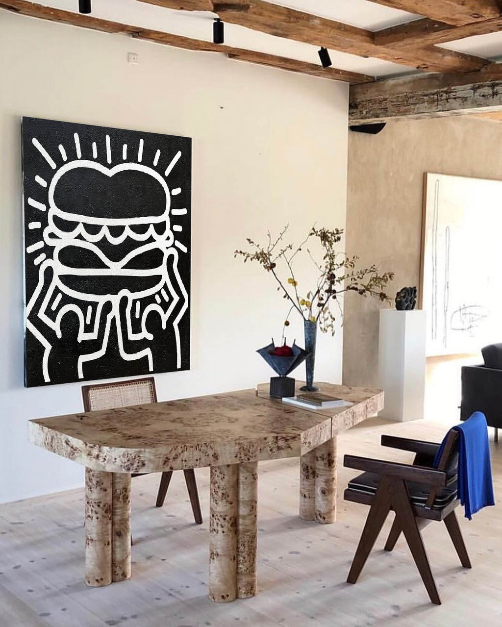Keith Haring Playful Burger Character Painting Black