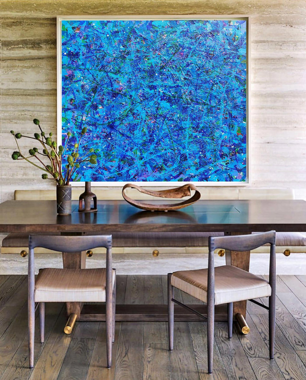 Vibrant Blue Expressionist Oil Painting Square